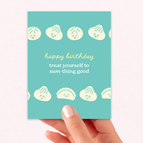 Dim Sum Good Cute Birthday Cards | Blue Asian Dumpling Bao Food Snacks