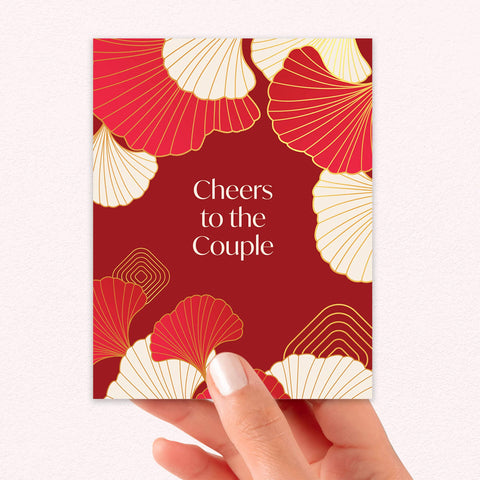 Red & Gold Gingko Asian Wedding Cards | Japanese Chinese Leaf