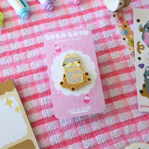 Boba Cat in a Cup Hard Enamel Pin