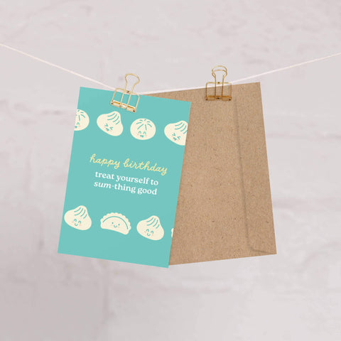Dim Sum Good Cute Birthday Cards | Blue Asian Dumpling Bao Food Snacks