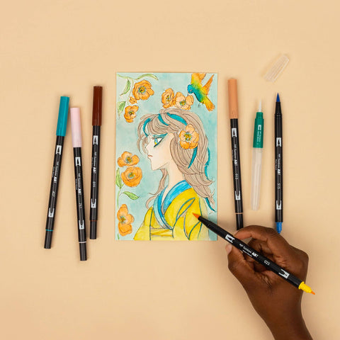Limited Edition Dual Brush Pen Art Markers, Manga Illustration, Bird