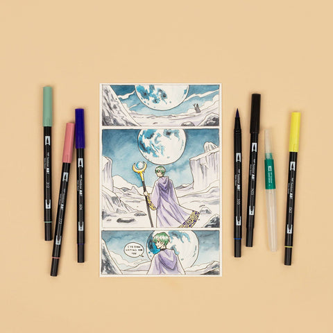 Limited Edition Dual Brush Pen Art Markers, Manga Illustration, Moon