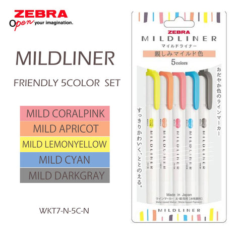 ZEBRA MILD LINER HIGHLIGHTER 5-COLOR SET