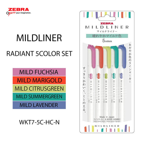 ZEBRA MILD LINER HIGHLIGHTER 5-COLOR SET