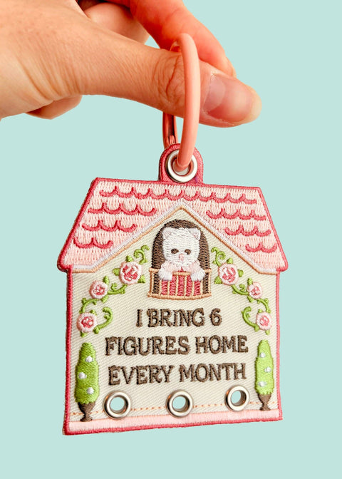 6 Figures House Embroidered Trinket Holder Keychain