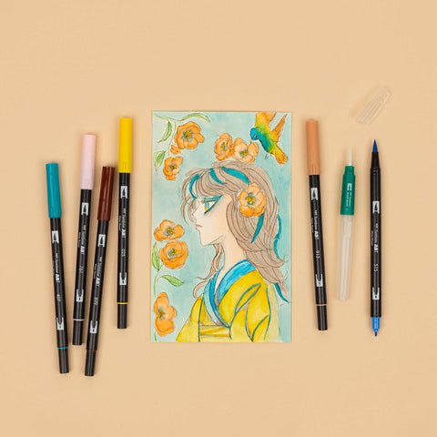 Limited Edition Dual Brush Pen Art Markers, Manga Illustration, Bird