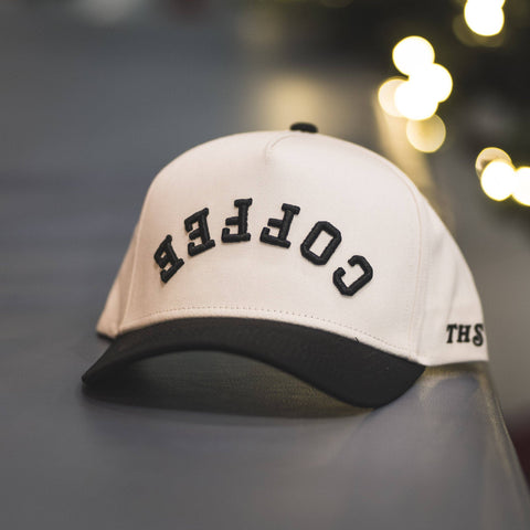 Coffee Upside Down A-Frame Snapback Hat (Off-White / Black)