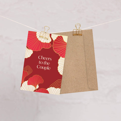 Red & Gold Gingko Asian Wedding Cards | Japanese Chinese Leaf