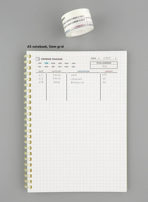 LAOMIS Monthly Expense Tracker Writable Washi Tape
