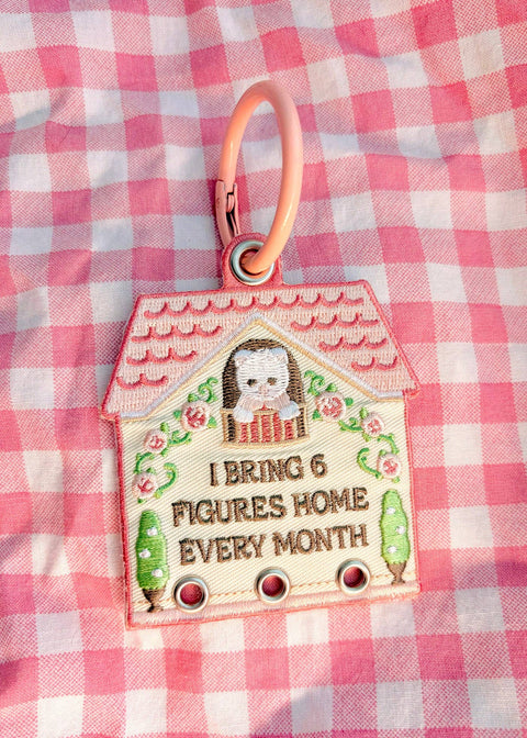 6 Figures House Embroidered Trinket Holder Keychain