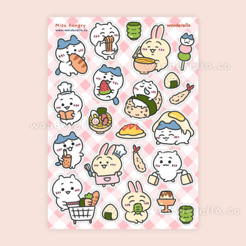 Miso Hungry kawaii food waterproof sticker sheet @wanderellaco