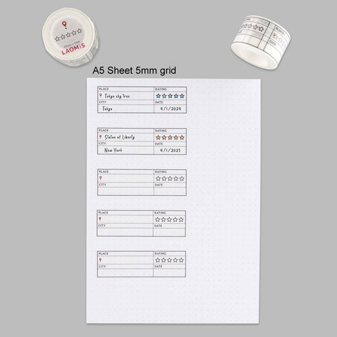 LAOMIS 5 Star Travel Place Rating Writable Washi Tape