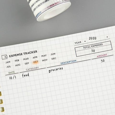 LAOMIS Monthly Expense Tracker Writable Washi Tape