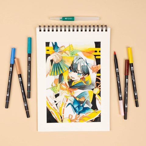 Limited Edition Dual Brush Pen Art Markers, Manga Illustration, Bird