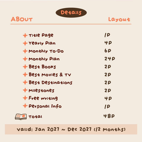 The 2027 Monthly Planner Insert For Travelers Notebook, Tn Size Monthly Schedule Book, Kawaii Dated Refill, The Little Things - Rin! Studio
