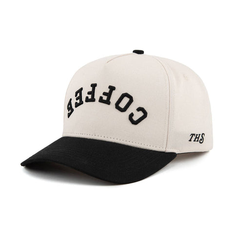 Coffee Upside Down A-Frame Snapback Hat (Off-White / Black)