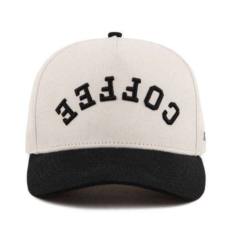 Coffee Upside Down A-Frame Snapback Hat (Off-White / Black)