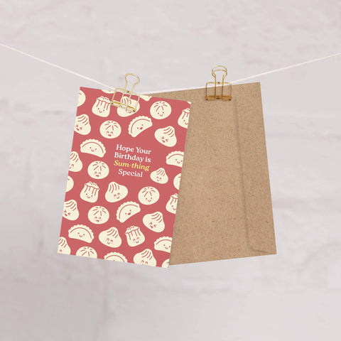 Dim Sum Special Cute Birthday Cards | Red Asian Dumpling Bao Food Snacks