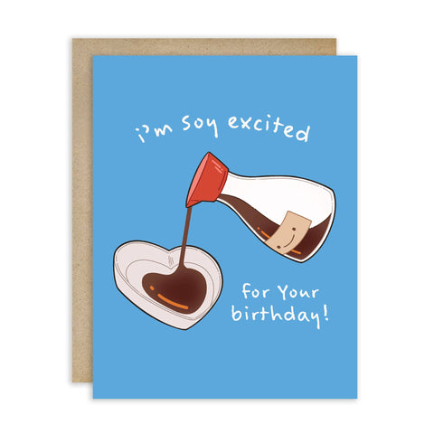 Soy Excited Cute Birthday Cards | Asian Sauce Food Snacks Greeting