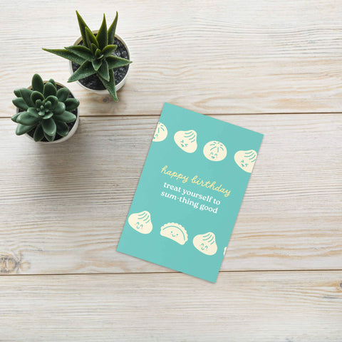 Dim Sum Good Cute Birthday Cards | Blue Asian Dumpling Bao Food Snacks