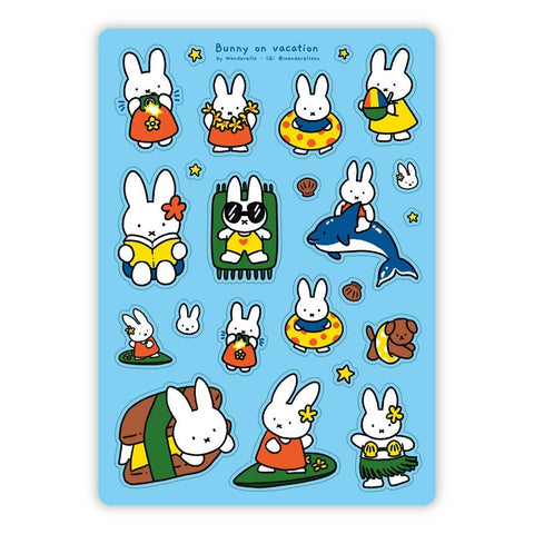 Bunny on Hawaii Vacation sticker sheet @wanderellaco